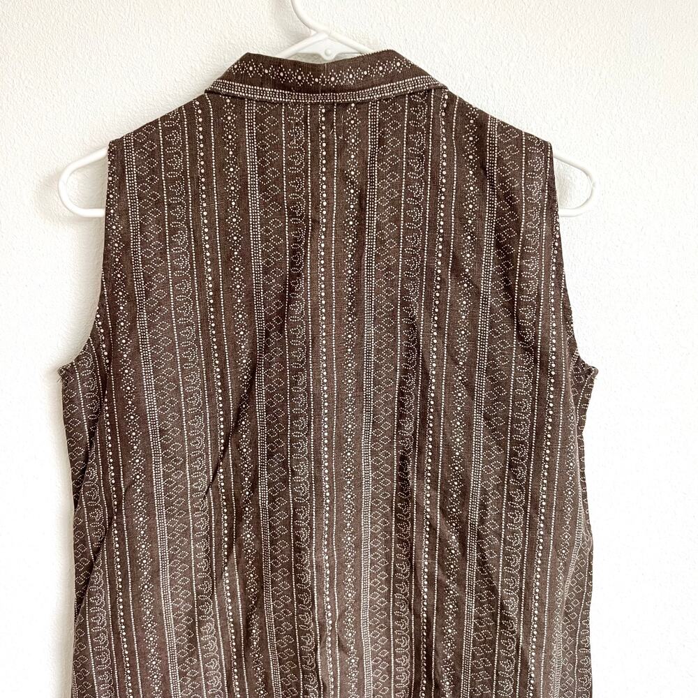 Garnet Hill Sleeveless 100% Linen Brown Patterned Button Dress Women’s 6 - Picture 5 of 9